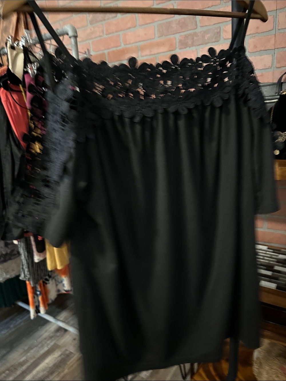 Black Off-Shoulder Lace-Trim Camisole
